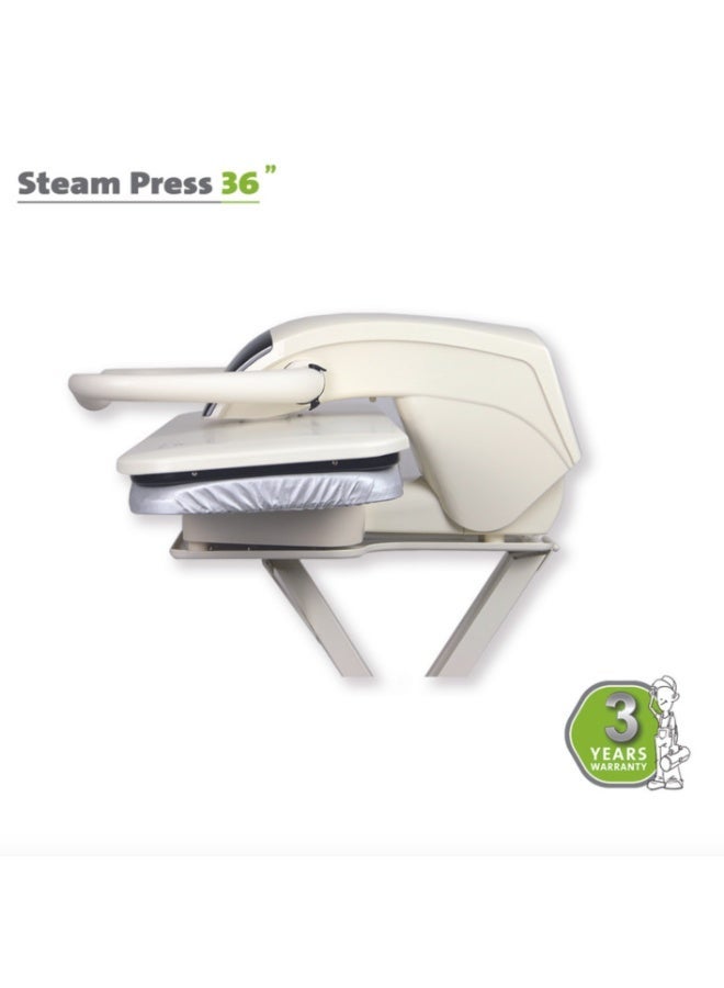 بلاتينيوم SP-9110-W مكواة ضغط مع قاعدة إضافية بطول 36 إنش، سعة خزان المياه 800 مل، بخار بقدرة 90 جرام/دقيقة، قدرة كهربائية 2200 واط، سطح سيراميكي، تحكم إلكتروني، مزودة بقاعدة إضافية – أبيض - Image 2