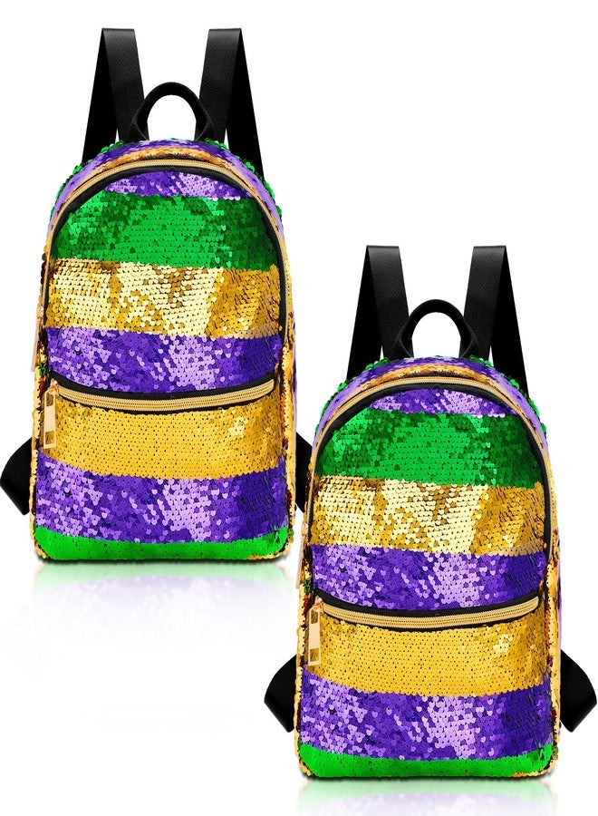 Ylinge 2 Pack 2 Pack Mardi Gras Bags Sequin Backpacks for Women Adjustable Glitter Sequin Purse for Mardi Gras Masquerade Party - Image 1