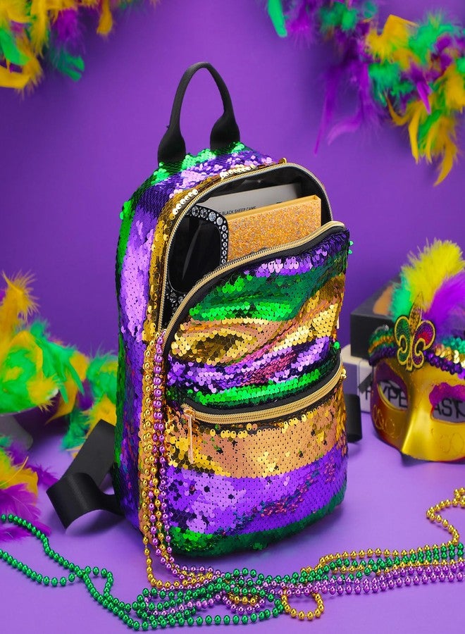 Ylinge 2 Pack 2 Pack Mardi Gras Bags Sequin Backpacks for Women Adjustable Glitter Sequin Purse for Mardi Gras Masquerade Party - Image 2