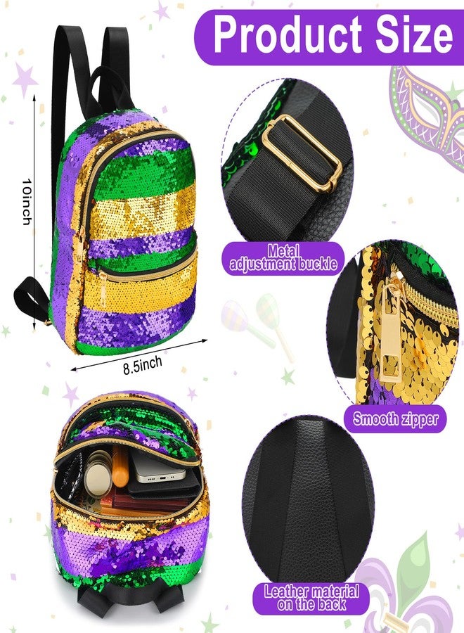 Ylinge 2 Pack 2 Pack Mardi Gras Bags Sequin Backpacks for Women Adjustable Glitter Sequin Purse for Mardi Gras Masquerade Party - Image 3