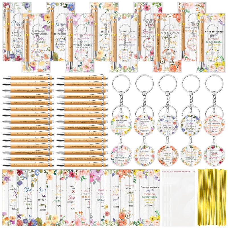 ANGOLIO 230 Spanish Christian Floral Religious Gifts Bulk Easter Gift Regalos Bookmarks Cristianos En Espaol Bible Verse Bamboo Pen Keychain Inspirational Bookmark Gift for Teacher Church Favor - Image 2