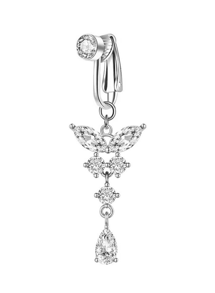3pcs silvery fake belly Piercing ring set body jewelry set  piercing free Navel Ring set butterfly non piercing belly ring for Women  Clip On Belly Button Rings  for girls party graduation birthday wedding gifts  - Image 2