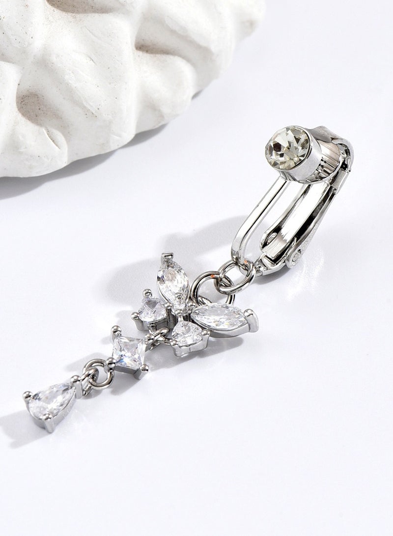 3pcs silvery fake belly Piercing ring set body jewelry set  piercing free Navel Ring set butterfly non piercing belly ring for Women  Clip On Belly Button Rings  for girls party graduation birthday wedding gifts  - Image 3