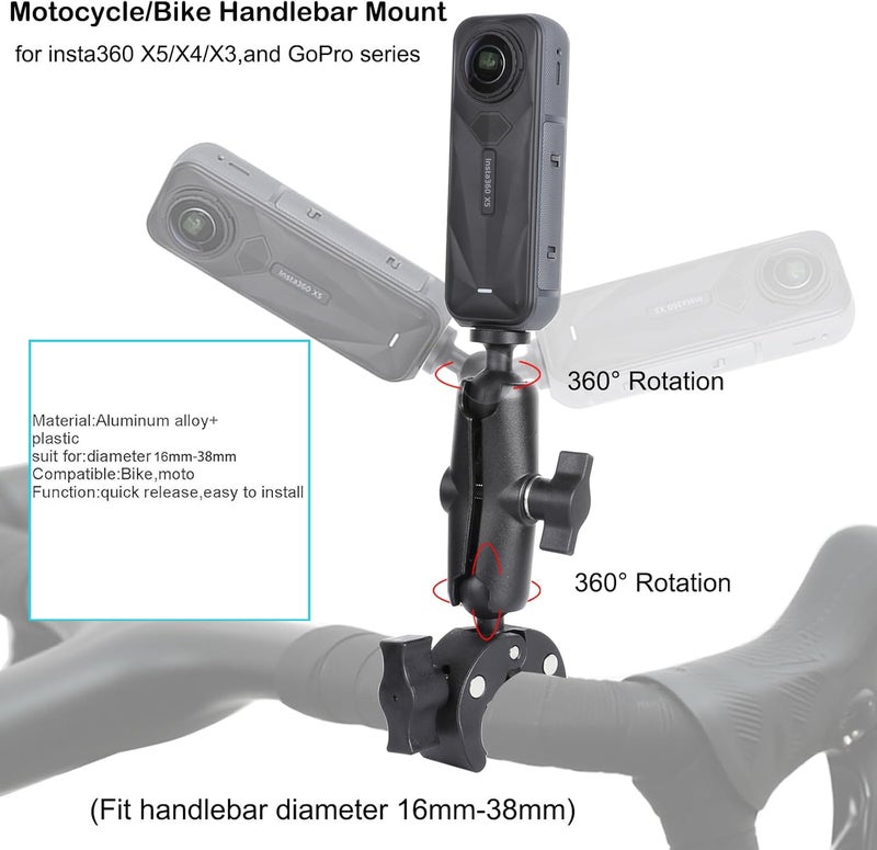 PellKing Camera Air Pump Vacuum Suction Cup Handlebar Mount Kit Compatible with Insta360 X5/X4/X3/GoPro 13/12/11/10/9,with 360Â° Rotation Function Handlebar Mount Magic Arm 4.5" Vacuum Suction Cup - Image 3