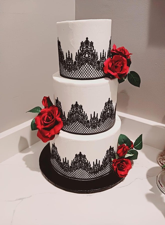Anyana Novelty Giant Jewels Edible Lace Mat Silicone Imprint Mold Sugarcraft Wedding Cake Decorating Tools Impression Gumpaste Kitchen Chocolate Sugar Baking Mould Cookie Pink - Image 5