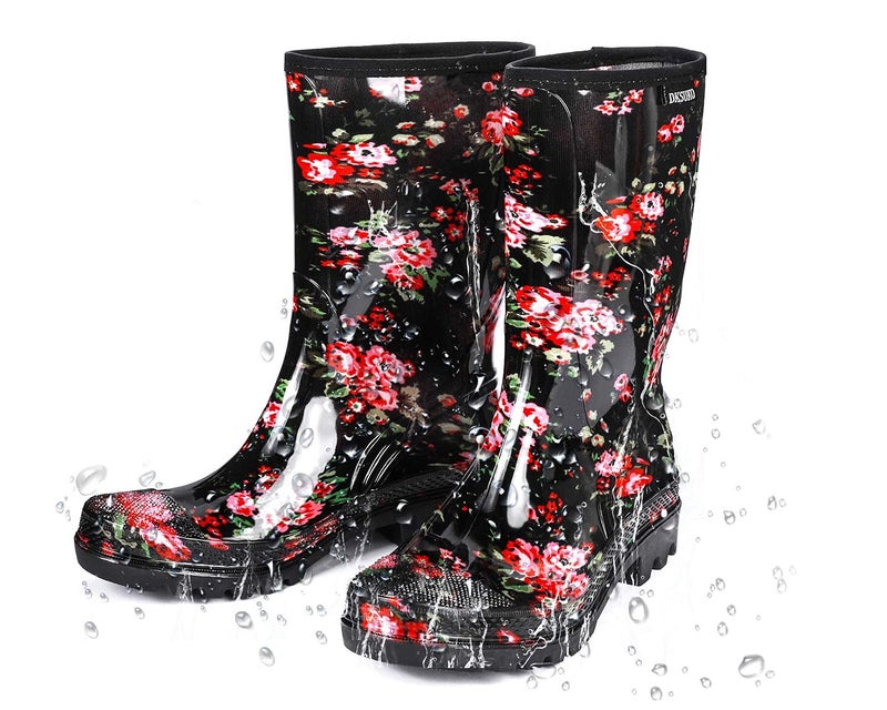 DKSUKO Rain Boots for Women Waterproof Insulated Rubber Garden Boots Wide Calf for Outdoor Gardening Rainy Days & Yard Work(Flower,8) - Image 5