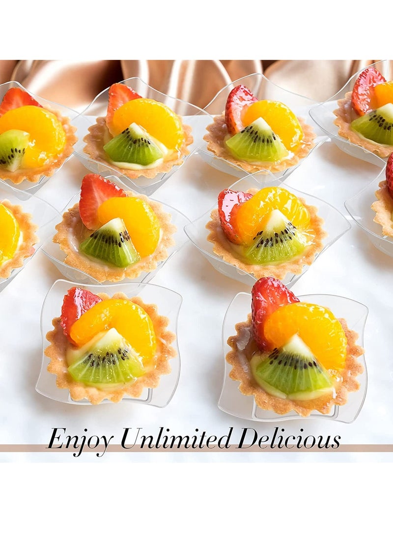 Zikra 100Pcs Mini Dessert Cups, 150ml Plastic Streamline Dessert Bowl Clear Parfait Appetizer Cup Reusable Serving Bowl for Dessert Pudding Mousse Party - Image 2