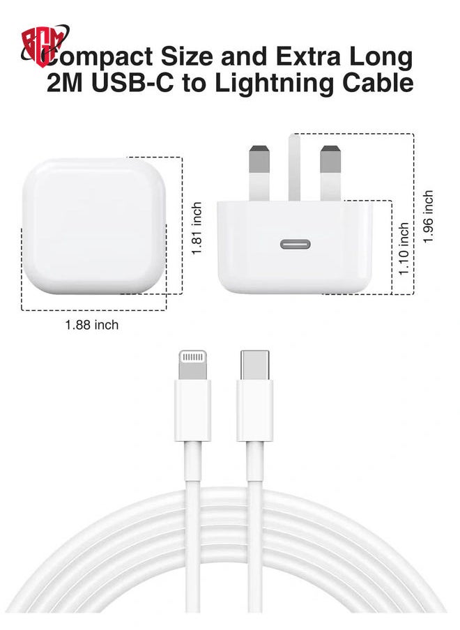 iPhone 13 Charger Plug and Cable, 20W USB C Plug with USB C Lightning Cable, USB C Apple Lightning Cable and iPhone Plug uk Charger for iPhone 13 Pro Max/12/12Mini/11/XR/XS/X/8