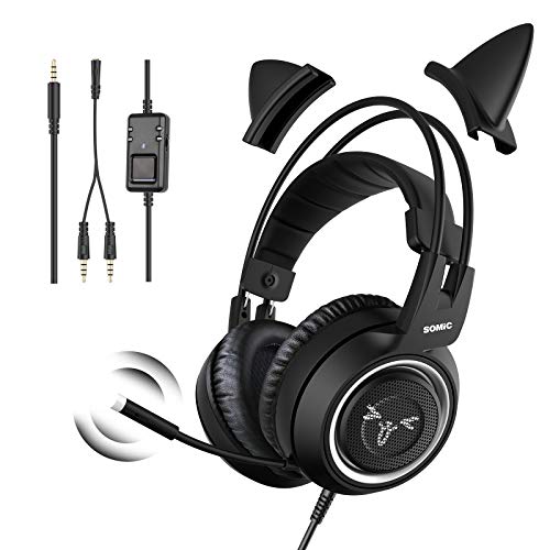 SOMIC Stereo Gaming Headset with Mic for PS4, PS5, Xbox One, PC, Mobile Phone, 3.5MM Sound Detachable Cat Ear Headphones Lightweight Self-Adjusting Over Ear Office Headphones G951S Black - Image 1