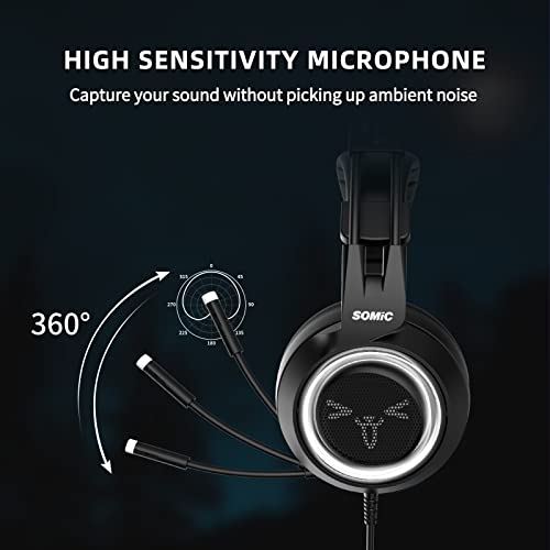 SOMIC Stereo Gaming Headset with Mic for PS4, PS5, Xbox One, PC, Mobile Phone, 3.5MM Sound Detachable Cat Ear Headphones Lightweight Self-Adjusting Over Ear Office Headphones G951S Black - Image 3