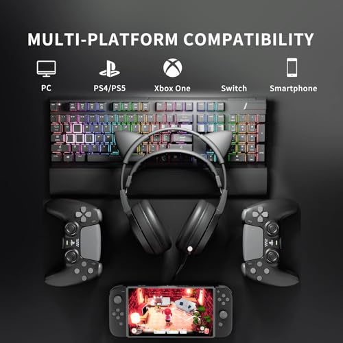 SOMIC Stereo Gaming Headset with Mic for PS4, PS5, Xbox One, PC, Mobile Phone, 3.5MM Sound Detachable Cat Ear Headphones Lightweight Self-Adjusting Over Ear Office Headphones G951S Black - Image 4