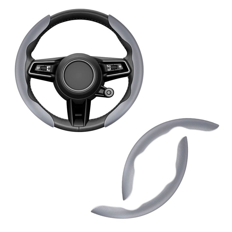 Amiss Nappa Leather Steering Wheel Cover Universal 99 Segmented Steering Wheel Protector Grey 2PCs