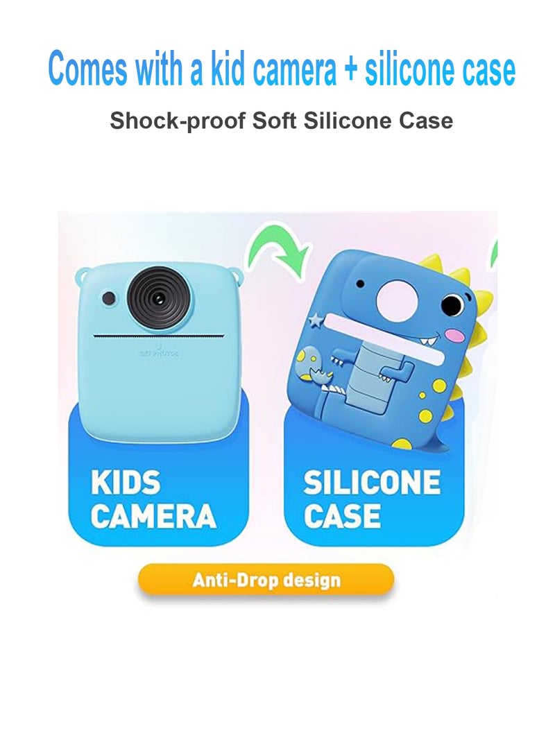 Prysyedawn Dinosaur Kids Camera Instant Print with Silicone Case& 3 Rolls Print Paper,1080P Digital Camera Birthday Gifts for Kids Age 3-8, Toddler Portable Travel Toys for 3 4 5 6 7 8 Year Old Girls Boys-Blue - Image 2