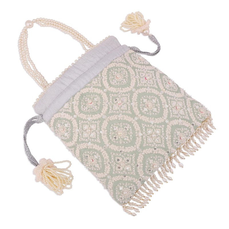 MASQ by Q-One Embroidered Silk Potli Bags - Handcrafted for Weddings, Festive Season & Special Occasions with Beads and Sequins - Made in India - Image 1