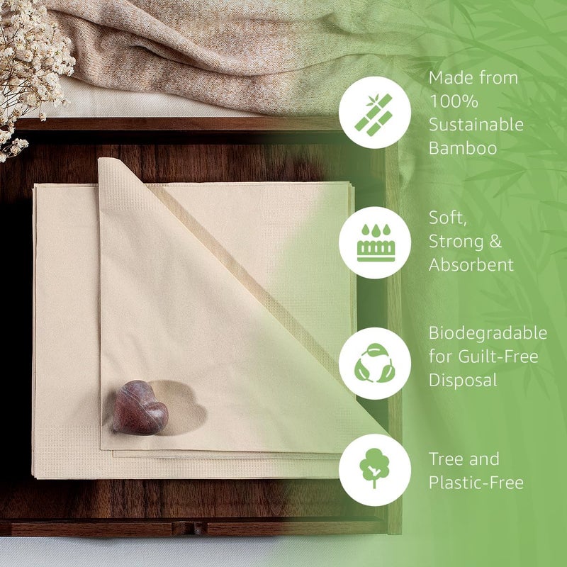 Ibambo 100% Bamboo Compostable Napkins (200-Pack) | Heavy Duty Napkins for Lunch  Dinner  Events  Occasions & Entertaining | Eco Friendly | 3-Ply FSC Certified | Bamboo Paper Towels | 7.5 x 8.5 Inch - Image 2
