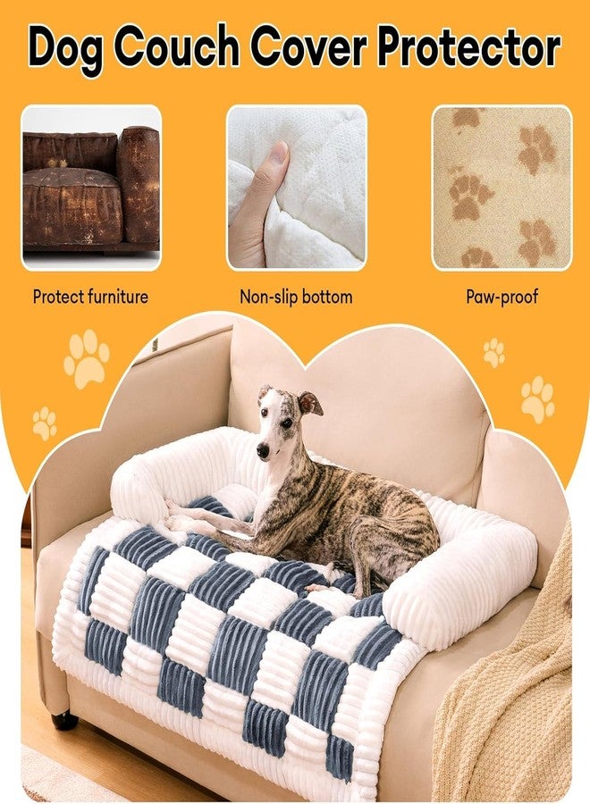 FUNNY FUZZY Pet Couch Covers for Sofa, Large Dog Couch Bed Cover Cream Square Plaid Washable Pet Mat for Furniture Protector Sofa Cover for Dogs, Large, Light Brown - Image 2