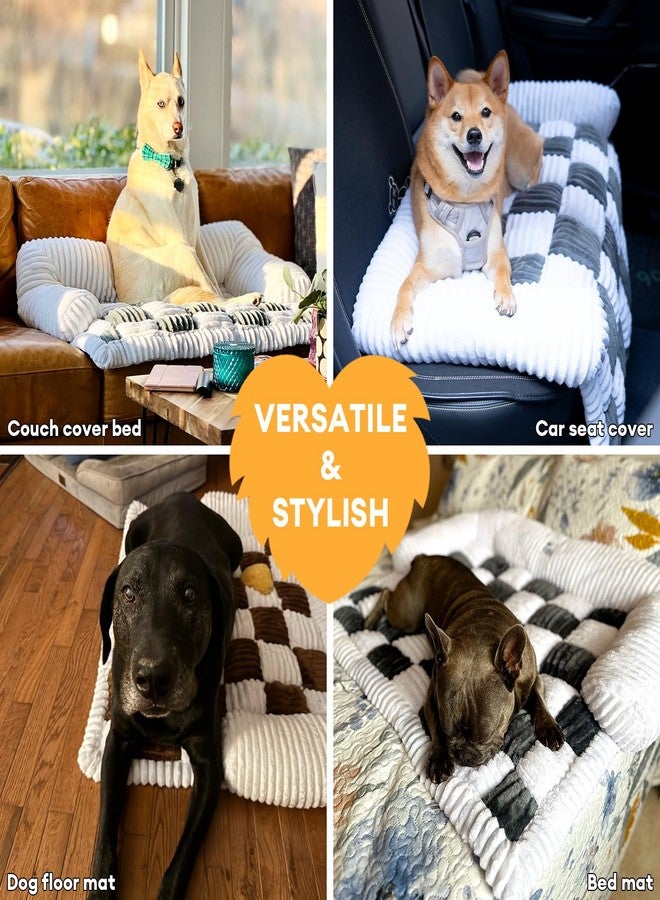 FUNNY FUZZY Pet Couch Covers for Sofa, Large Dog Couch Bed Cover Cream Square Plaid Washable Pet Mat for Furniture Protector Sofa Cover for Dogs, Large, Light Brown - Image 5
