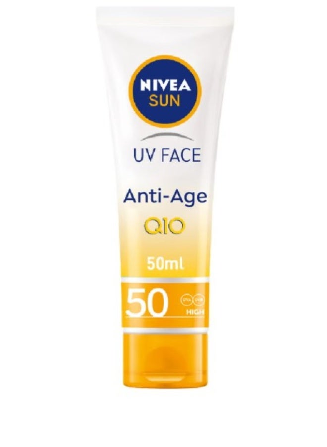 نيفيا كريم واقي شمس للوجه NIVEA Sun Q10 مضاد لعلامات التقدم في العمر SPF50 – حماية عالية من أشعة UVA وUVB، خفيف وسريع الامتصاص للاستخدام اليومي، 50 مل - Image 1