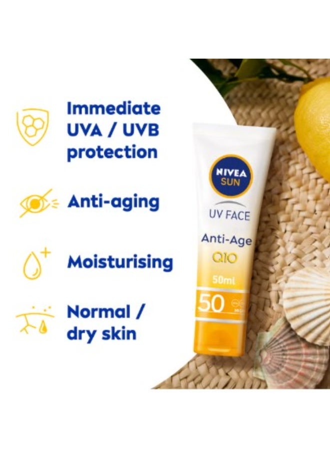 نيفيا كريم واقي شمس للوجه NIVEA Sun Q10 مضاد لعلامات التقدم في العمر SPF50 – حماية عالية من أشعة UVA وUVB، خفيف وسريع الامتصاص للاستخدام اليومي، 50 مل - Image 3