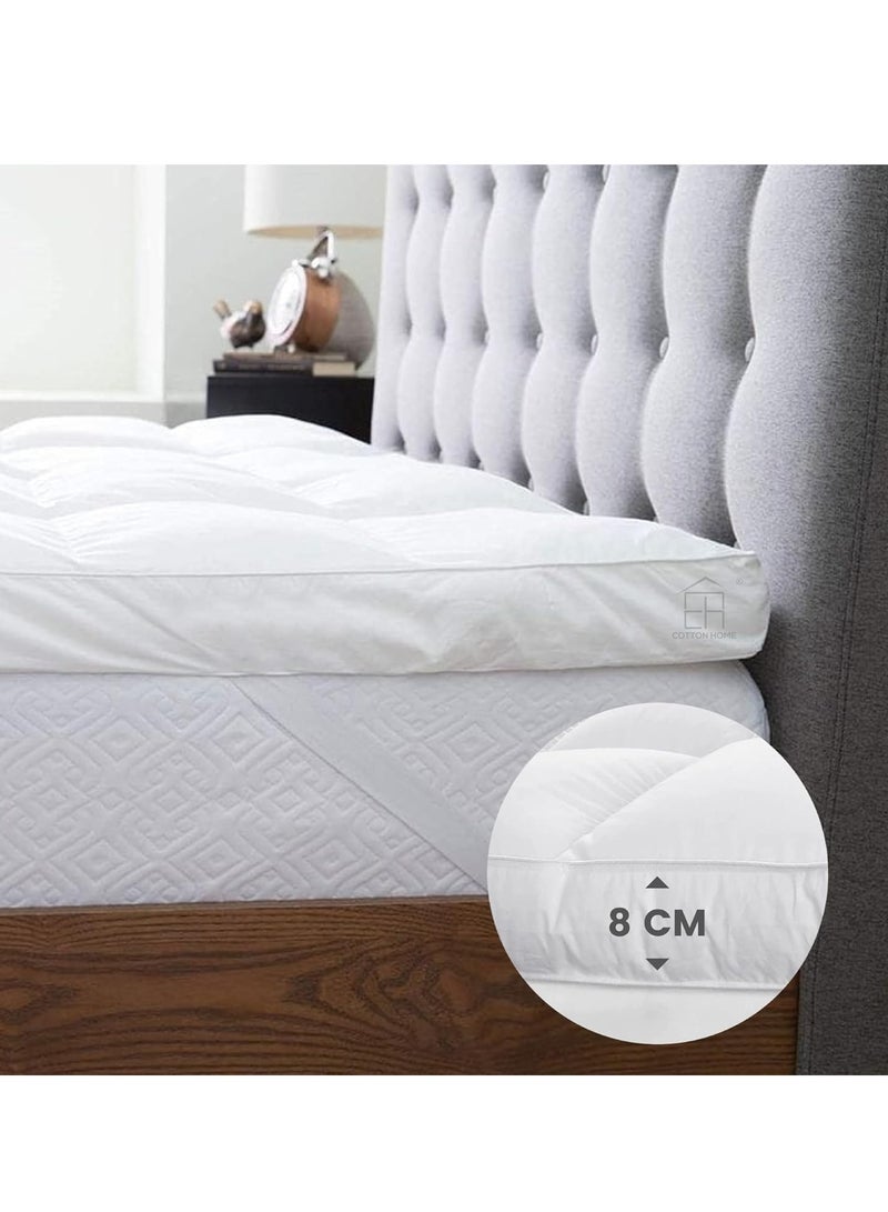 يوستيد غطاء مرتبة منزلي - أبيض فائق النعومة 900 جرام لكل متر مربع، مرتبة فندقية رقيقة، خفيفة الوزن ومريحة وجيدة التهوية، وسادة مرتبة سميكة مع أشرطة مطاطية - Image 2