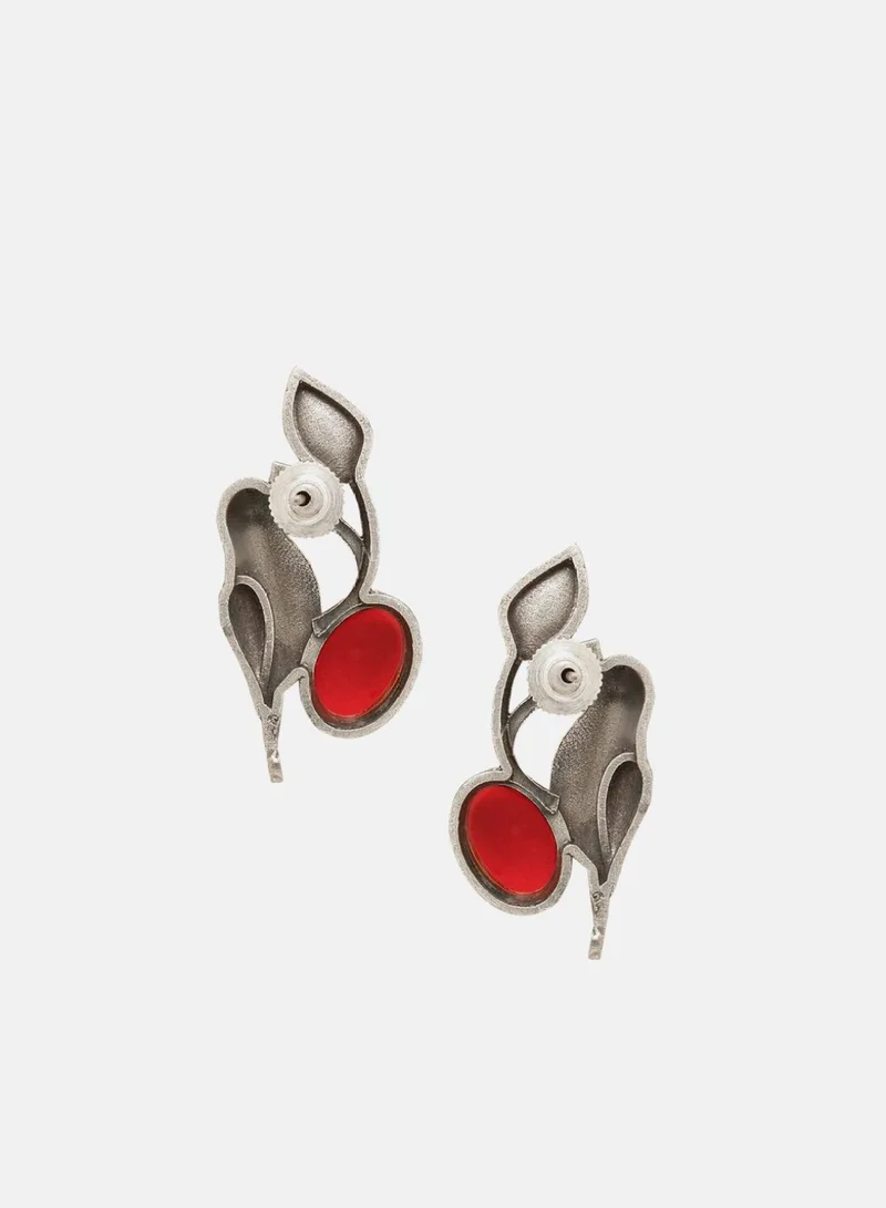 Priyaasi Faux Ruby Studded Oxidized Contemporary Parrot Studs
