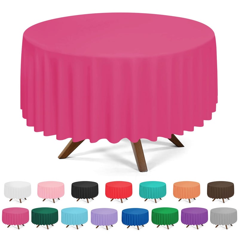 YSYJ 3 Pack Hot Pink Plastic Tablecloth Disposable Round Table Cloth 84 Inch Table Cover for Parties - Image 1
