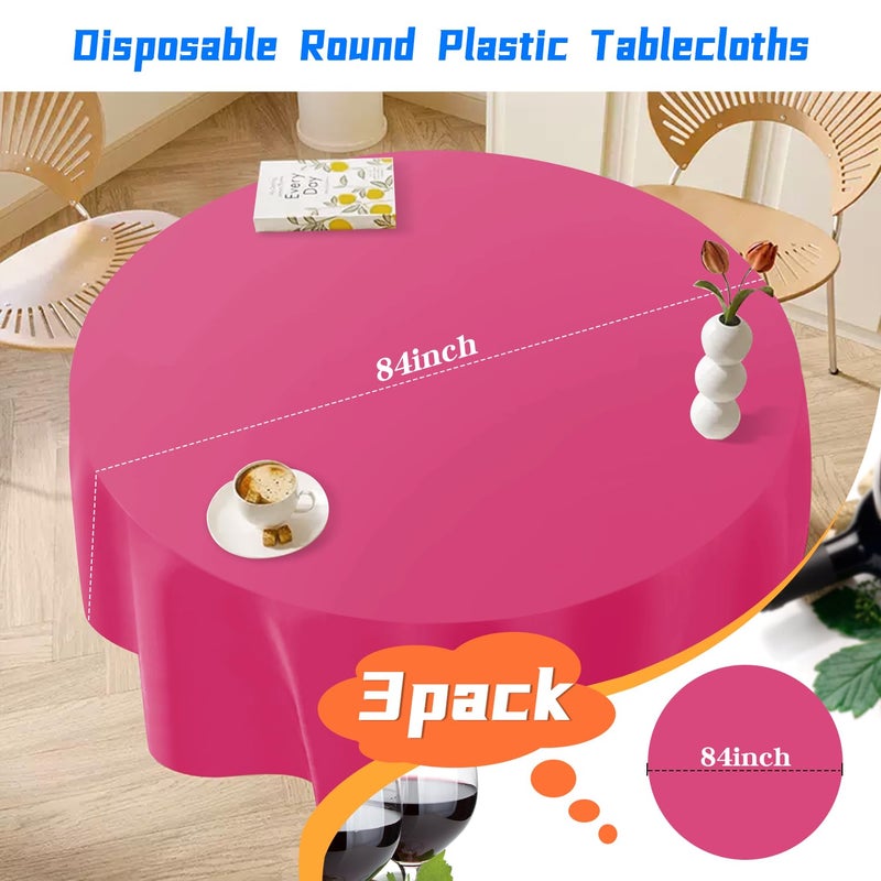 YSYJ 3 Pack Hot Pink Plastic Tablecloth Disposable Round Table Cloth 84 Inch Table Cover for Parties - Image 2