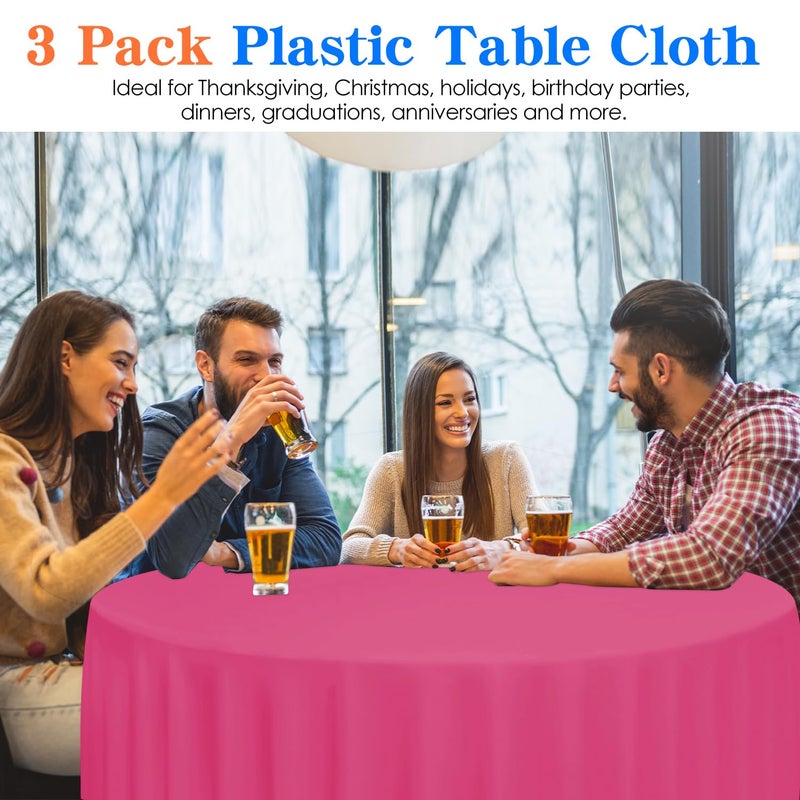 YSYJ 3 Pack Hot Pink Plastic Tablecloth Disposable Round Table Cloth 84 Inch Table Cover for Parties - Image 4