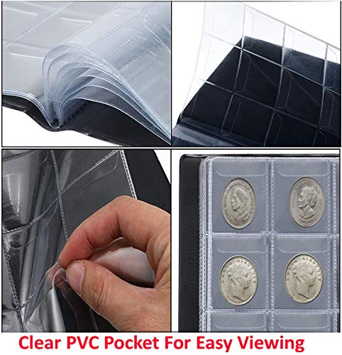 Lewano Premium Faux Leather Coin Collection Storage Album (240 Pocket) - Black - Image 2