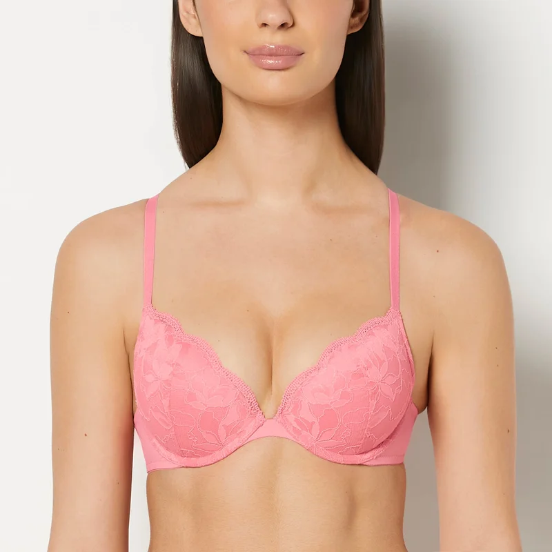 لا سينزا La Senza Push Up Plunge Bra With Charmed Lace In Pink Lemonade