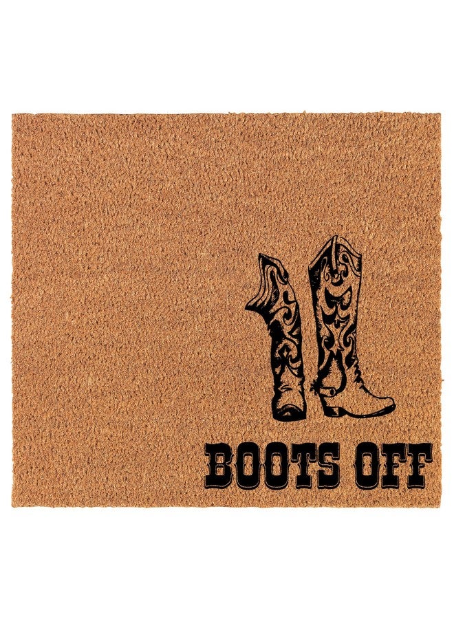 mip Welcome Doormat Coco Coir Door Mat Gift Boots Off Corner Cowboy Cowgirl Boots Ranch Farm Country (24" x 16") - Image 1