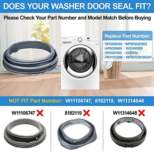 Alvar Upgraded WPW10381562 W10290499 Washer Door Boot Seal Compatible with Maytag Whirlpool Duet Washer Door Seal for Whirlpool Bellow Replacement Front Load Washer Parts WFW9150WW01 WFW9150WW00 WFW9250WW02 - Image 2