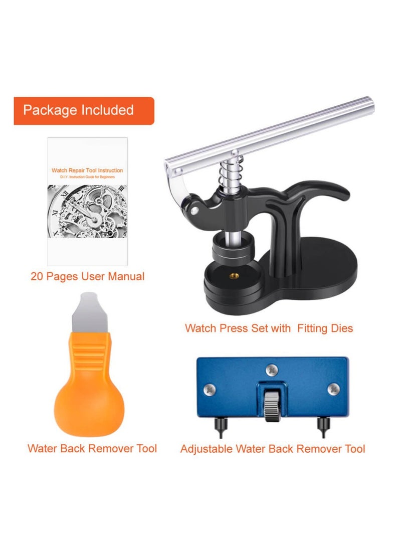 KASTWAVE 17Pcs Watch Press Tool with Watch Battery Replacement Tool kit and Fitting Dies for Watch Back Remover Closer Repair and Battery Changing - Image 2