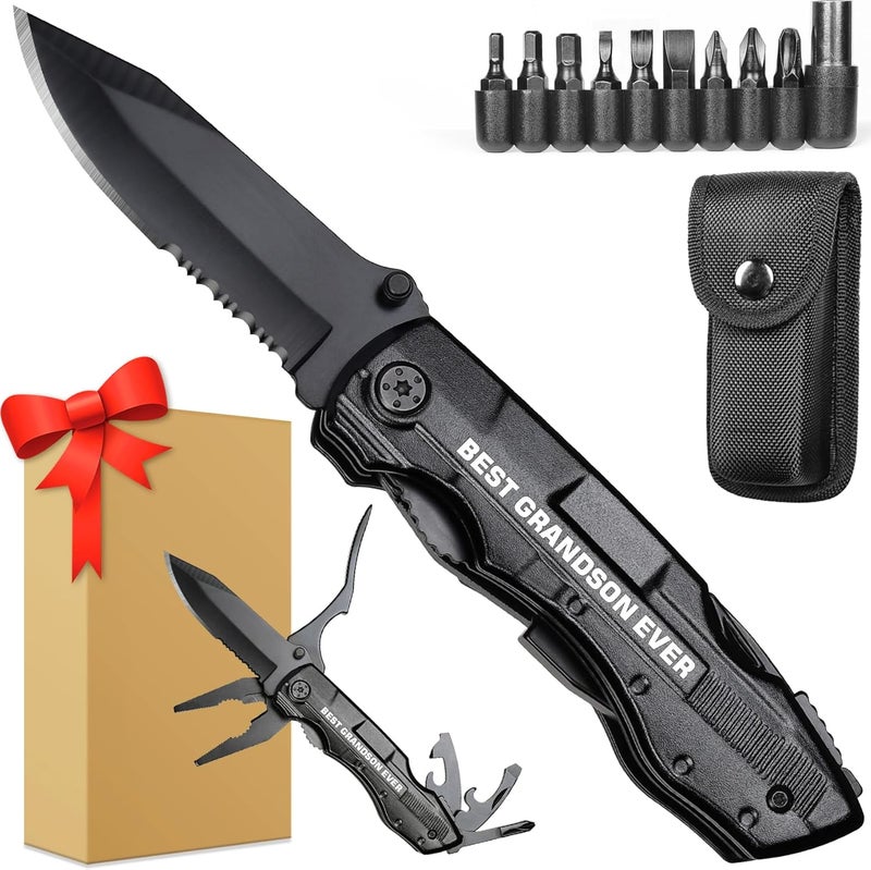 ONEAGE Grandson Gifts from Grandma, Multitool Knife, Grandson Gifts, Grandsons Christmas Practical Gift, Gift for Camping, Hiking, Fishing, 20 in 1 Multitool - Image 1