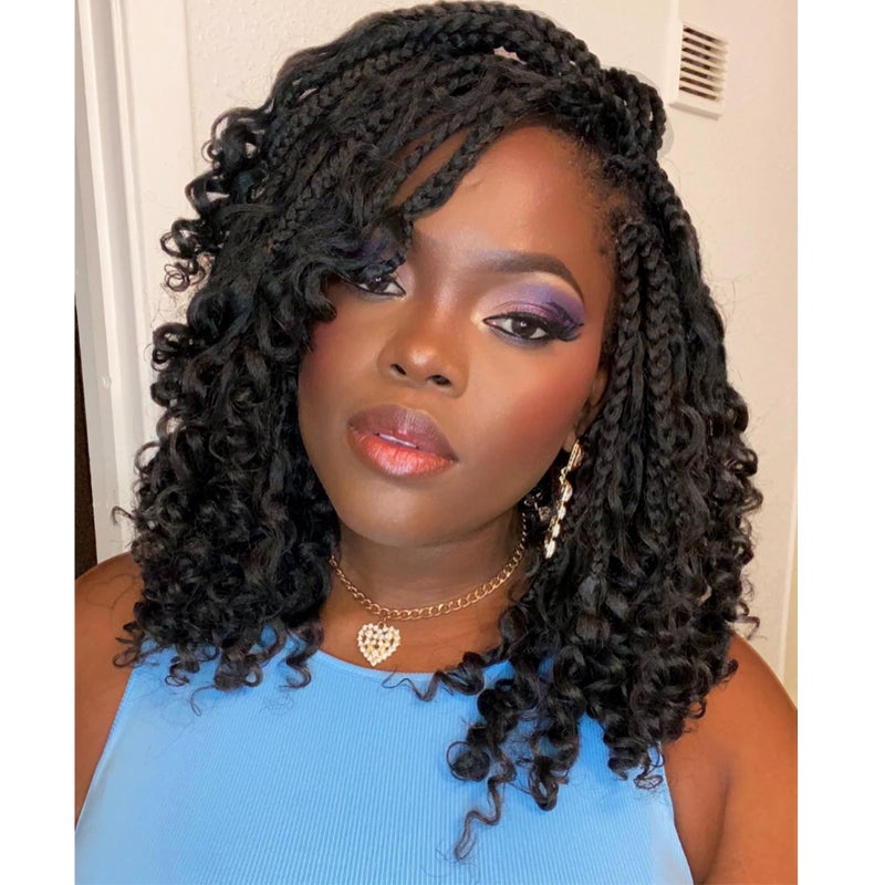 Dorsanee Boho Box Braids Crochet Hair for Women 10 Inch 7 Packs Goddess Box Braids with Curly Ends 3X Short Bob Crochet Braids for Kids Synthetic Bohemian Braiding Hair Extensions 1B