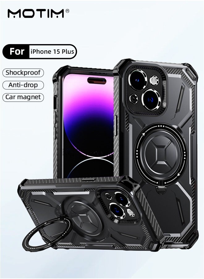 iPhone 15 Plus Case with MagSafe, Armor Design Case Cover with 360° Rotable Ring Stand, Heavy Duty Shockproof and Anti-Drop Protective Case Built-In Kickstand, Magnetic iPhone 15 Plus Case