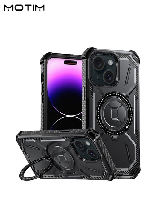 iPhone 15 Plus Case with MagSafe, Armor Design Case Cover with 360° Rotable Ring Stand, Heavy Duty Shockproof and Anti-Drop Protective Case Built-In Kickstand, Magnetic iPhone 15 Plus Case