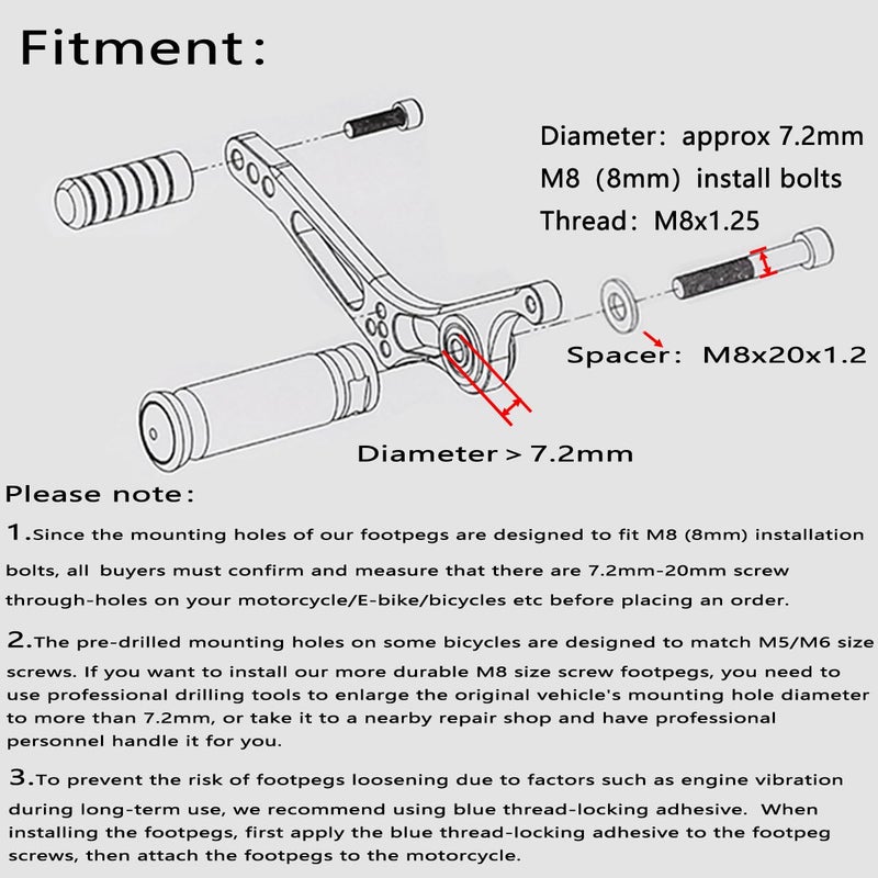 ONETEN Universal Motorcycle Bicycle Folding Foot Pegs 90 Degree Foldable Electric Motorbike Ebike For Super73 S2/ZX/RX/R/S Passenger Footrests Rearsets Rear Set Footpegs foot Rest Pedals M8 Install Bolts - Image 4