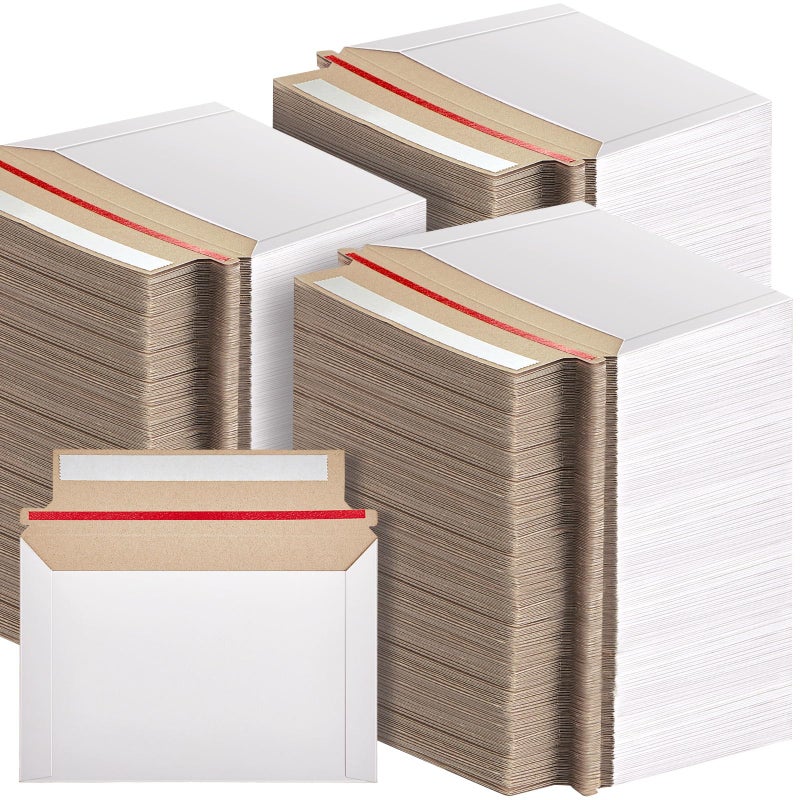 Affrolling 300 Pcs 6.5 x 4.5 Inch Rigid Mailers White Cardboard Envelopes Photo Mailers Flat Cardboard Mailers Photo Document Mailers Cardboard Shipping Envelopes for CD, Photos, Document - Image 1