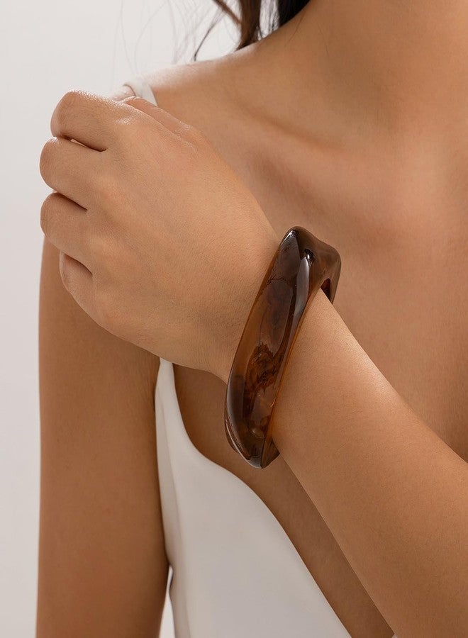 MIFYNN Chunky Transparent Acrylic Bracelet - Irregular Square Geometric Polygon Bangle - Candy Color Resin Plastic - For Women (Dark Coffee) - Image 2