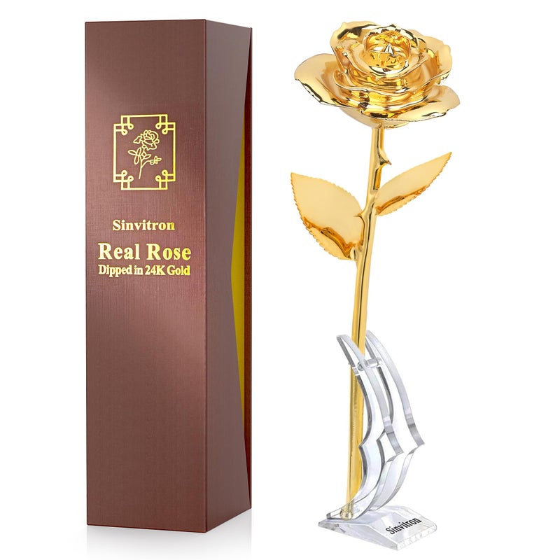 Sinvitron Gold Dipped Rose Real 24K Gold Rose Hand Dipped One of a Kind Golden Roses Romantic Gifts for Women on Birthday Anniversary Mothers Day Golden