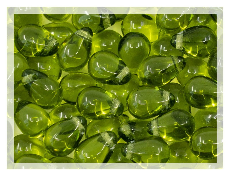 Czech 50Piece Glass Beads 6x9mm Teardrop Olive Green