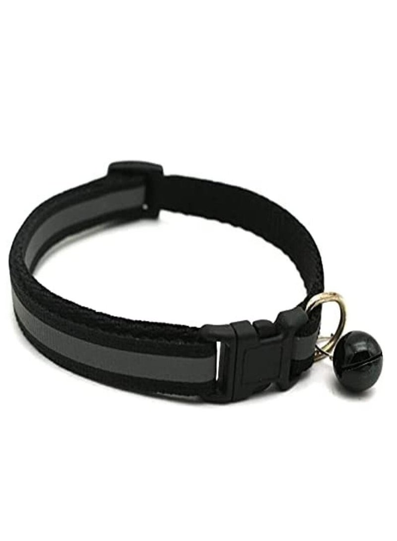 Meetion Reflective Pet Dogs Cats Bell Collar Adjustable Nylon Buckles Fashion Dog Cat Pet Supplies Accessories (Black)
