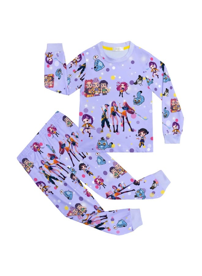 general K-POP: طقم طباعة مجموعة الفتيات الشياطين - ديكور منزلي بحجم كبير طقم بأكمام طويلة + بنطال طويل (رمز العنصر: 81139) - Image 1