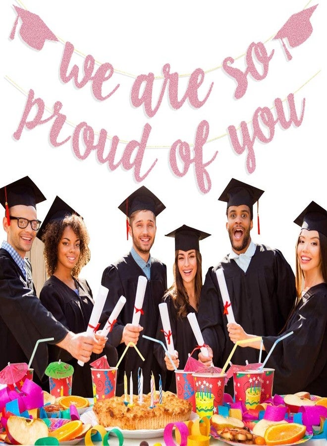 TrlaFy 2024 Graduation Banners Party Decorations, Rose Gold Glitter We are So Proud of You Graduation Banners Garland for Congratulation Graduation Party Supplies, School, Home, Car Decorations - Image 2