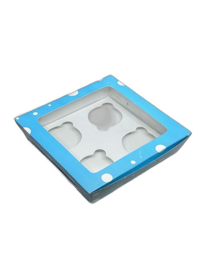 Baekence Cupcake boxes for 4 Blue Circular Dot Color, Pack of 100 pcs - Image 1
