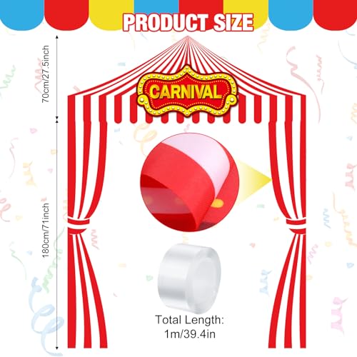 Ziliny 3 Pcs Carnival Party Decorations Circus Tent Awning Halloween Red White Banner Concession Stand(Carnival Style) - Image 2