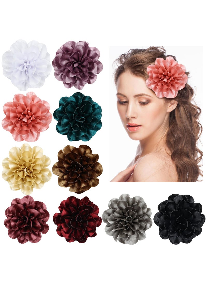 Cinaci Cinaci 10 Pack Satin Solid Big Flower Alligator Hair Clips Floral Duckbill Barrettes Hair Pins Accessories for Women Girls Teens Kids 