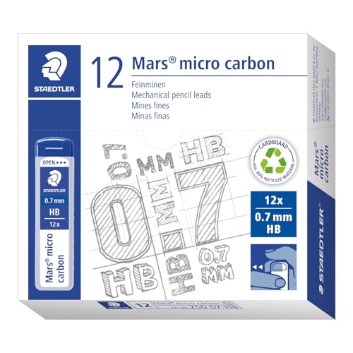 Staedtler Micro Mars Carbon Mechanical Pencil Lead,0. 7 Mm,Hb,60 Mm X 12 (250 07 Hb),Black - Image 1