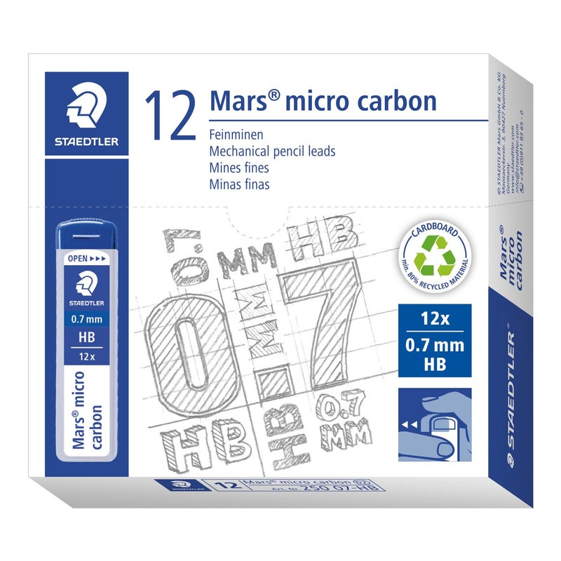 Staedtler Micro Mars Carbon Mechanical Pencil Lead,0. 7 Mm,Hb,60 Mm X 12 (250 07 Hb),Black - Image 5